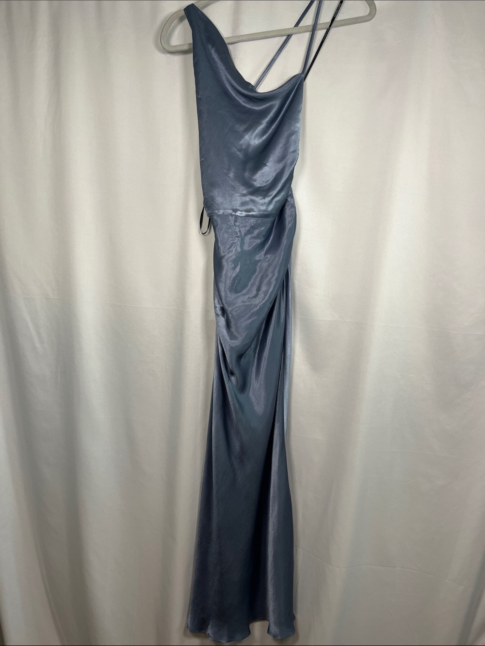 Shona joy blue la lune asymmetrical bias cowl satin midi dress US SZ 2 - Picture 3 of 10